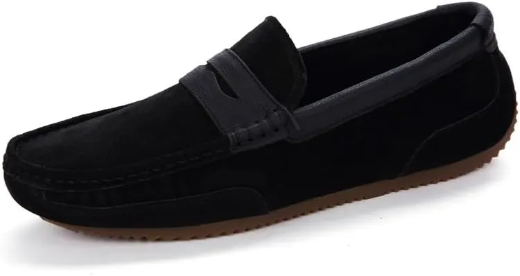 Men's Loafers Round Toe Faux Leather Patchwork Suede Vamp Penny Loafers Lightweight Anti-Slip Comfortable Wedding Classic Slip-on