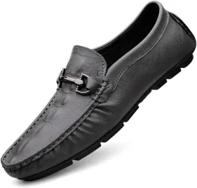 Mens Loafers Round Toe Leather Crocodile Print Driving Style Loafer Flat Heel Comfortable Lightweight Classic Slip-on