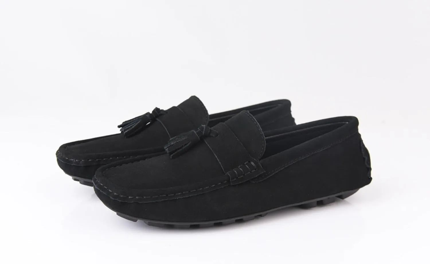 Men's Loafers Round Toe Nubuck Leather Driving Loafers with Tassel Anti-Slip Resistant Flat Heel Walking Slip On
