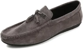 Mens Loafers Round Toe Suede Vamp with Tassel Loafer Shoes Comfortable Flat Heel Anti-Slip Party Slip On