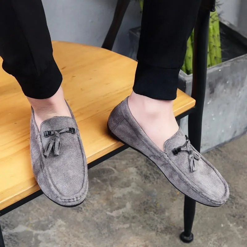 Mens Loafers Round Toe Suede Vamp with Tassel Loafer Shoes Comfortable Flat Heel Anti-Slip Party Slip On