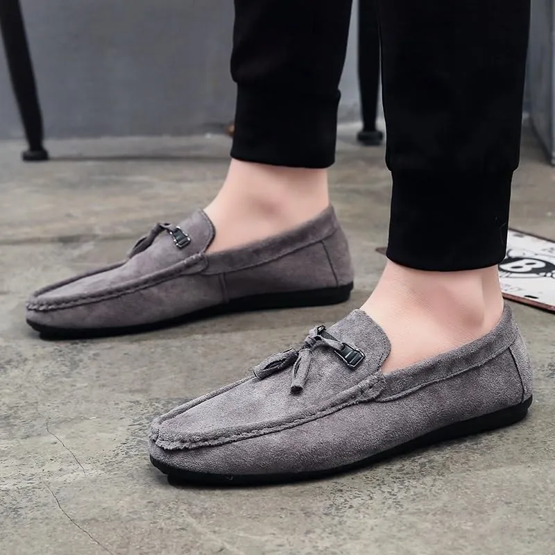 Mens Loafers Round Toe Suede Vamp with Tassel Loafer Shoes Comfortable Flat Heel Anti-Slip Party Slip On