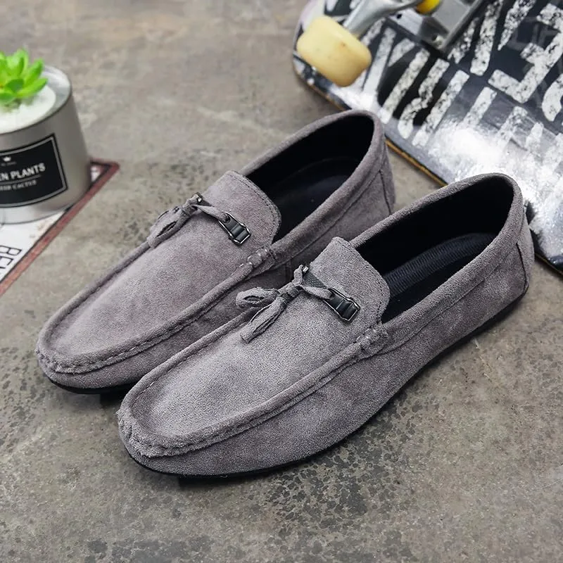 Mens Loafers Round Toe Suede Vamp with Tassel Loafer Shoes Comfortable Flat Heel Anti-Slip Party Slip On