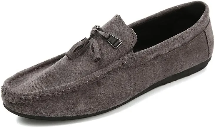 Mens Loafers Round Toe Suede Vamp with Tassel Loafer Shoes Comfortable Flat Heel Anti-Slip Party Slip On