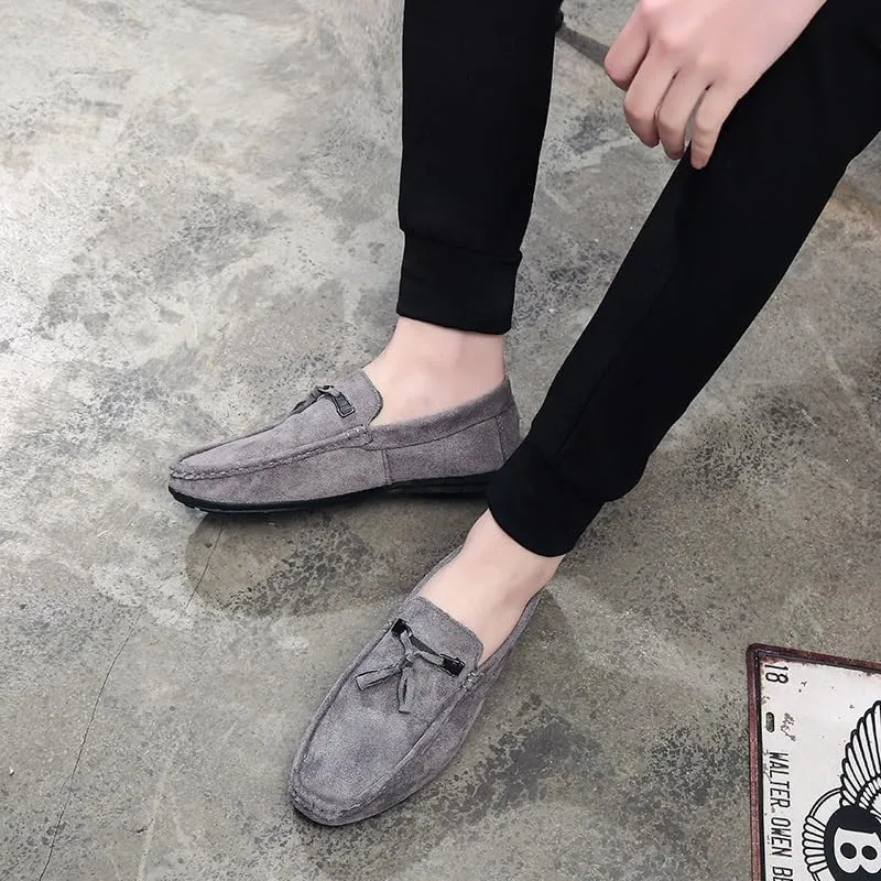 Mens Loafers Round Toe Suede Vamp with Tassel Loafer Shoes Comfortable Flat Heel Anti-Slip Party Slip On