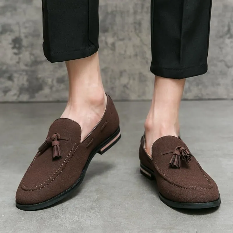 Men's Loafers Round Toe Suede Vamp with Tassel Loafer Shoes Lightweight Comfortable Slip Resistant Walking Slip-on