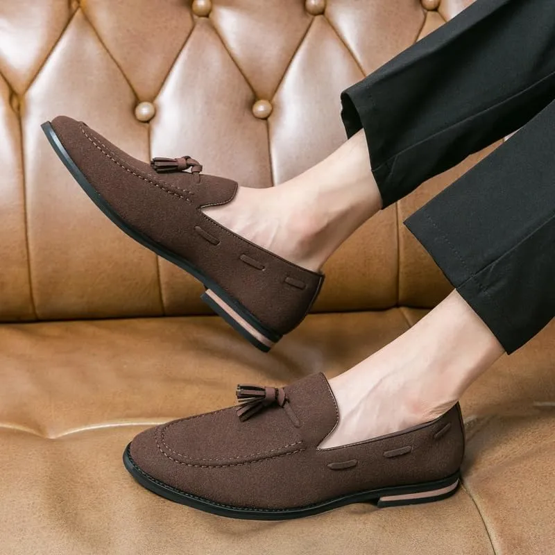 Men's Loafers Round Toe Suede Vamp with Tassel Loafer Shoes Lightweight Comfortable Slip Resistant Walking Slip-on