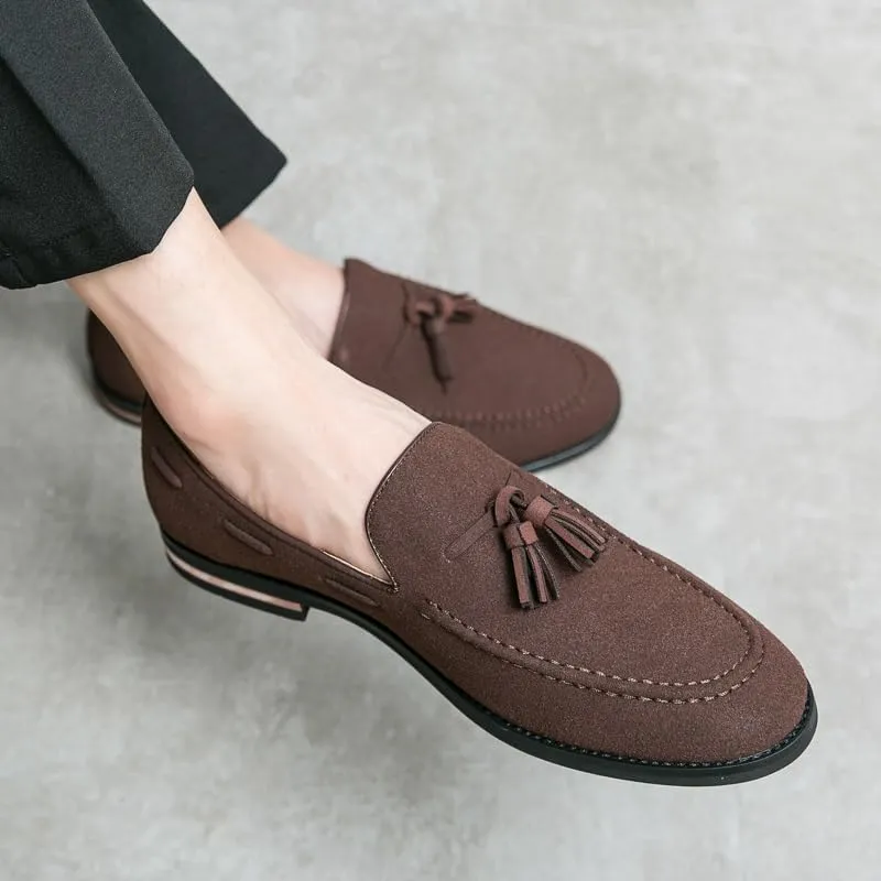 Men's Loafers Round Toe Suede Vamp with Tassel Loafer Shoes Lightweight Comfortable Slip Resistant Walking Slip-on