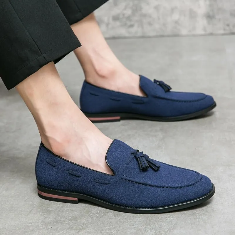 Men's Loafers Round Toe Suede Vamp with Tassel Loafer Shoes Lightweight Flat Heel Anti-Slip Prom Slip-ons