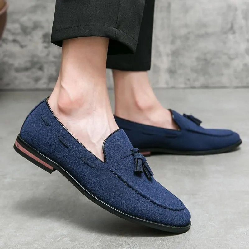 Men's Loafers Round Toe Suede Vamp with Tassel Loafer Shoes Lightweight Flat Heel Anti-Slip Prom Slip-ons