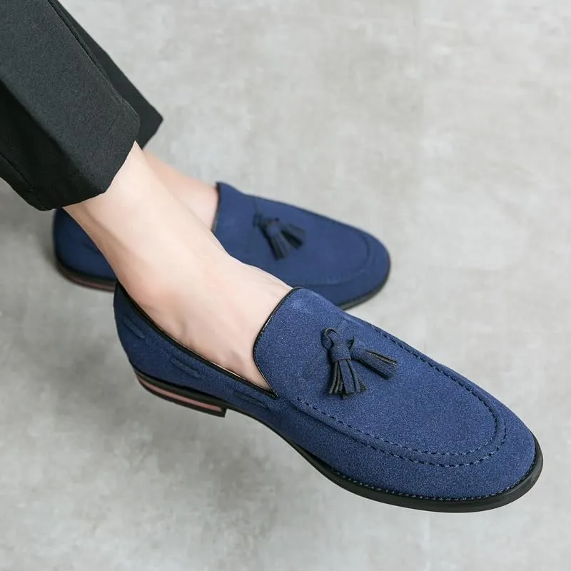 Men's Loafers Round Toe Suede Vamp with Tassel Loafer Shoes Lightweight Flat Heel Anti-Slip Prom Slip-ons