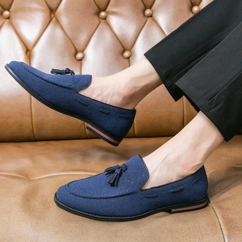 Men's Loafers Round Toe Suede Vamp with Tassel Loafer Shoes Lightweight Flat Heel Anti-Slip Prom Slip-ons