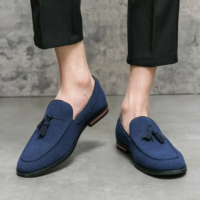 Men's Loafers Round Toe Suede Vamp with Tassel Loafer Shoes Lightweight Flat Heel Anti-Slip Prom Slip-ons