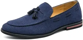 Men's Loafers Round Toe Suede Vamp with Tassel Loafer Shoes Lightweight Flat Heel Anti-Slip Prom Slip-ons