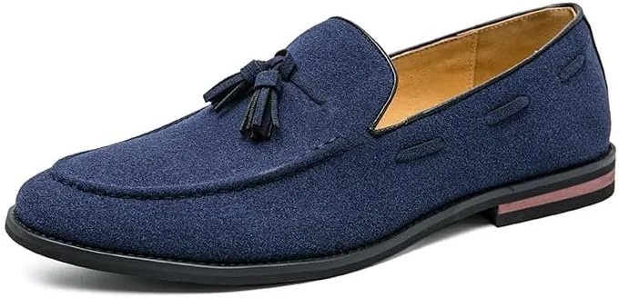 Men's Loafers Round Toe Suede Vamp with Tassel Loafer Shoes Lightweight Flat Heel Anti-Slip Prom Slip-ons