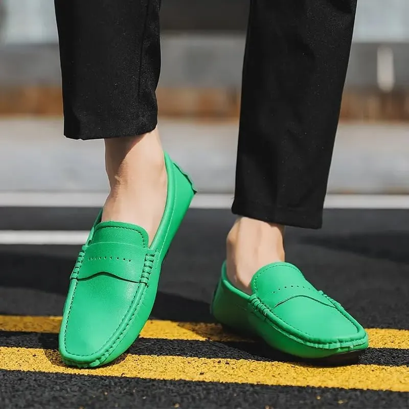 Men's Loafers Shoes Solid Color Leather Penny Driving Loafers Flat Heel Anti-Slip Comfortable Walking Classic Slip On