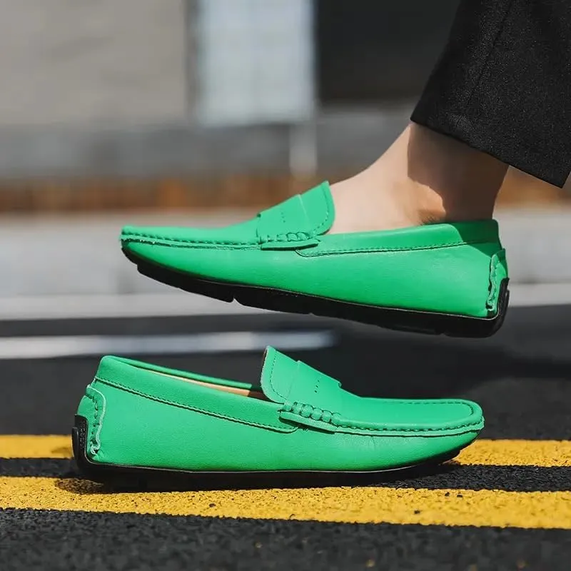 Men's Loafers Shoes Solid Color Leather Penny Driving Loafers Flat Heel Anti-Slip Comfortable Walking Classic Slip On