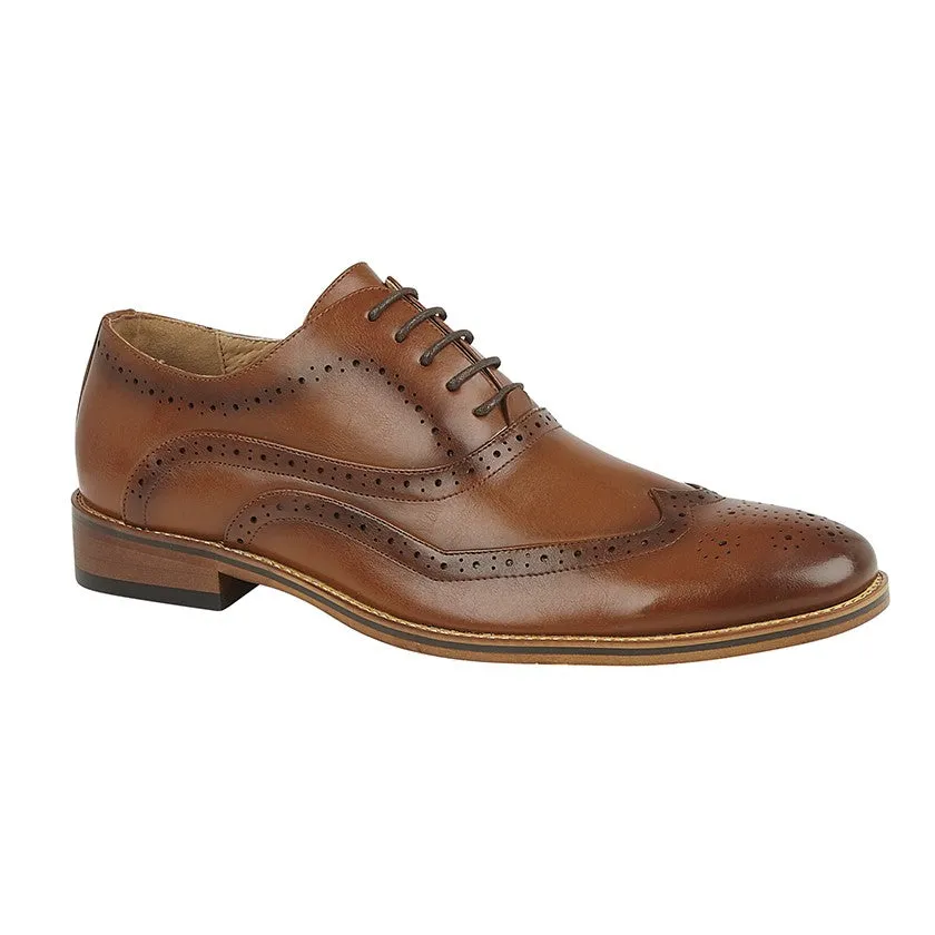Men's Smart Dark Tan Brushed Brogue Oxford Shoes M424B