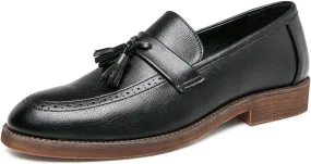 Men's Tassel Pointed Toe Chunky Low Heel Oxford Shoes Comfortable Breathable Slip On Dress Brogue Loafers Formal Business Party Wedding Shoes