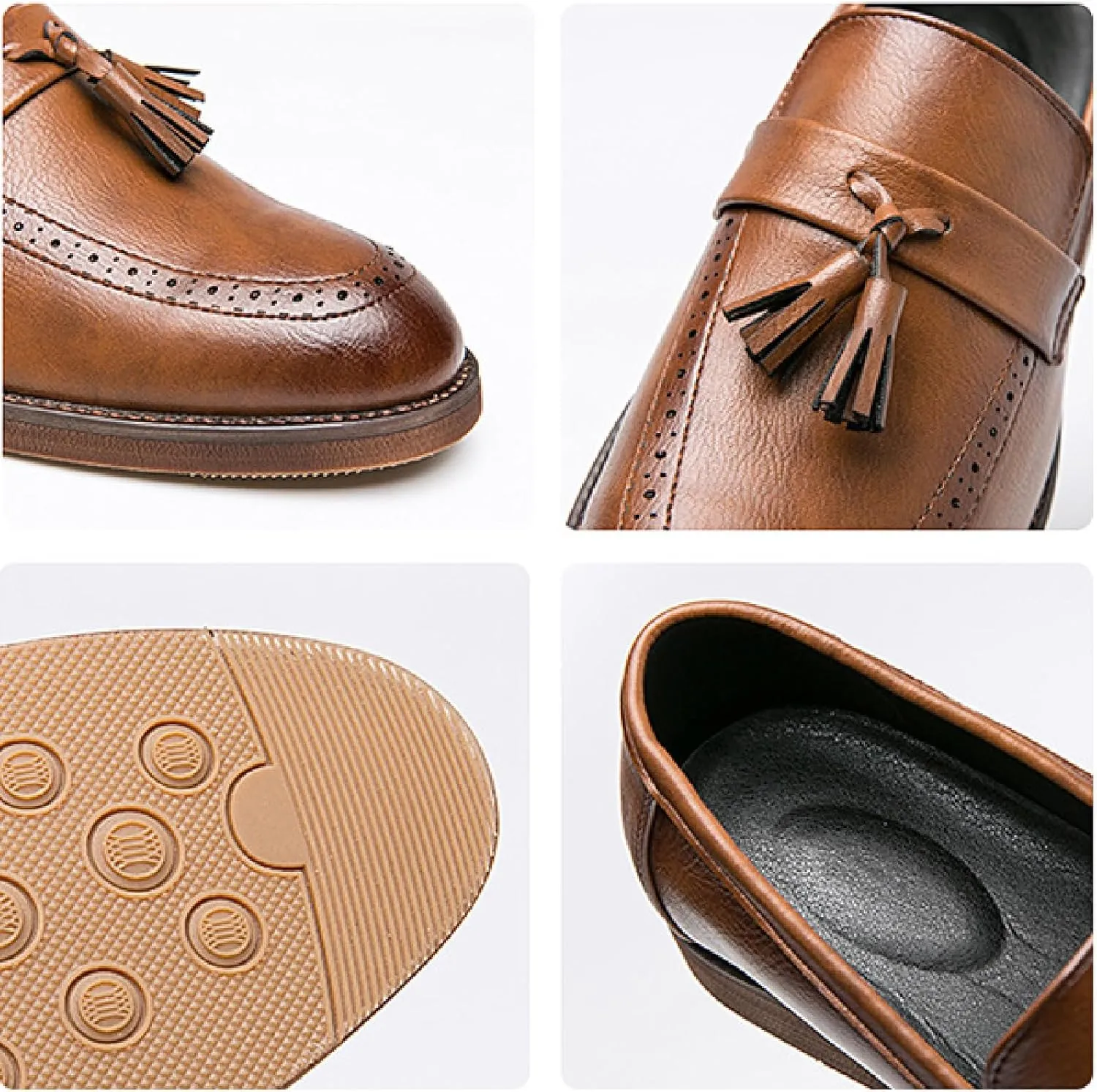 Men's Tassel Pointed Toe Chunky Low Heel Oxford Shoes Comfortable Breathable Slip On Dress Brogue Loafers Formal Business Party Wedding Shoes