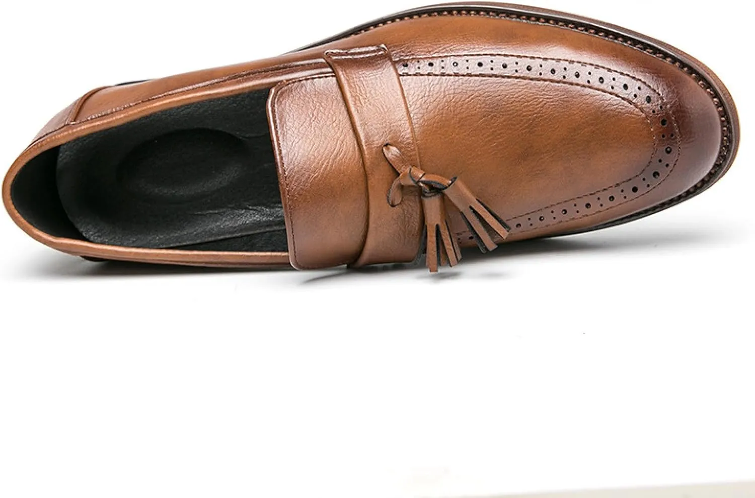 Men's Tassel Pointed Toe Chunky Low Heel Oxford Shoes Comfortable Breathable Slip On Dress Brogue Loafers Formal Business Party Wedding Shoes