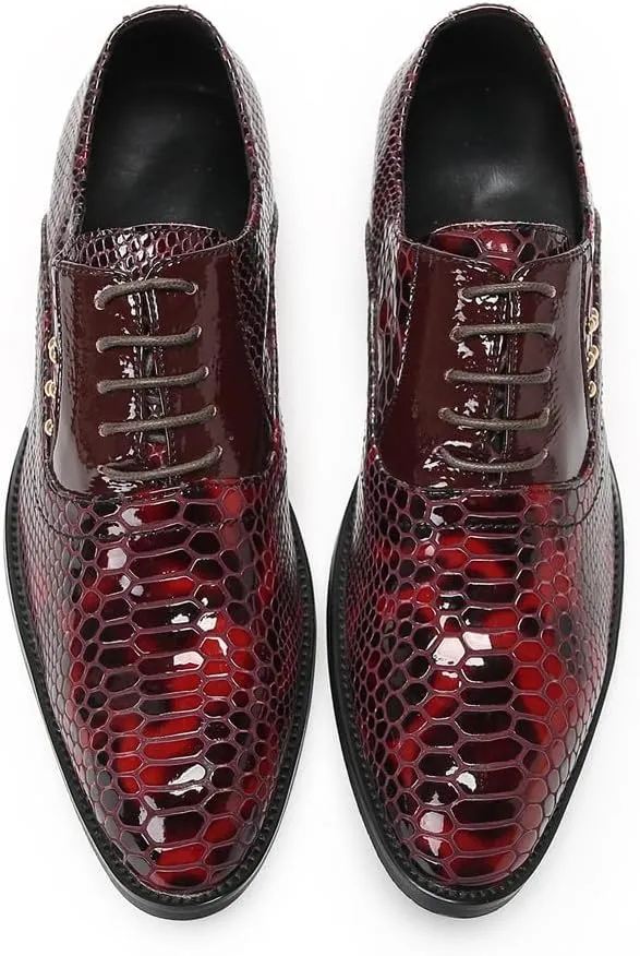 Men's Wingtip Oxfords Patent Leather Oxford Dress Shoes Snake Pattern with Gold Studded Detail Fashion Business Tuxedo Wedding Prom Shoes