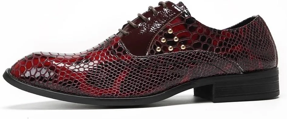 Men's Wingtip Oxfords Patent Leather Oxford Dress Shoes Snake Pattern with Gold Studded Detail Fashion Business Tuxedo Wedding Prom Shoes