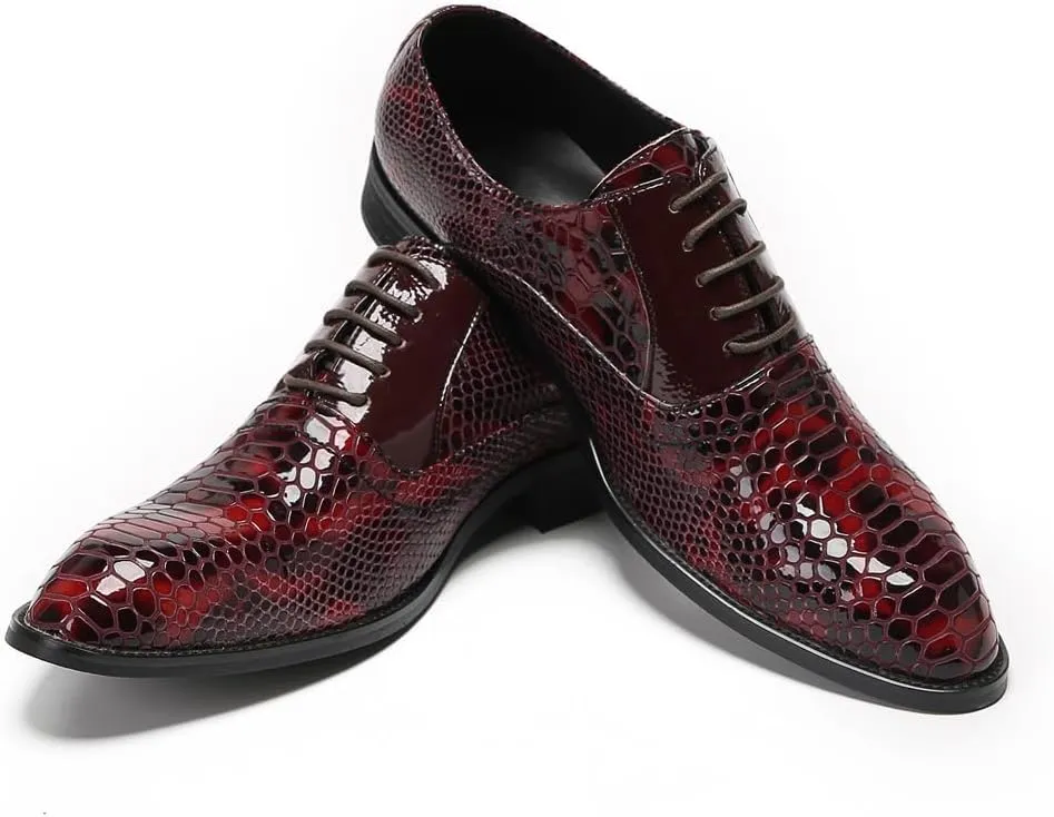 Men's Wingtip Oxfords Patent Leather Oxford Dress Shoes Snake Pattern with Gold Studded Detail Fashion Business Tuxedo Wedding Prom Shoes