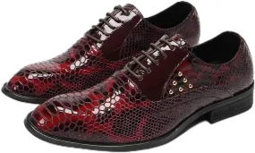 Men's Wingtip Oxfords Patent Leather Oxford Dress Shoes Snake Pattern with Gold Studded Detail Fashion Business Tuxedo Wedding Prom Shoes