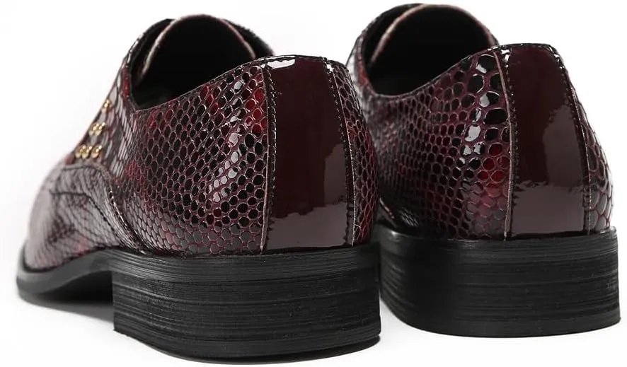 Men's Wingtip Oxfords Patent Leather Oxford Dress Shoes Snake Pattern with Gold Studded Detail Fashion Business Tuxedo Wedding Prom Shoes