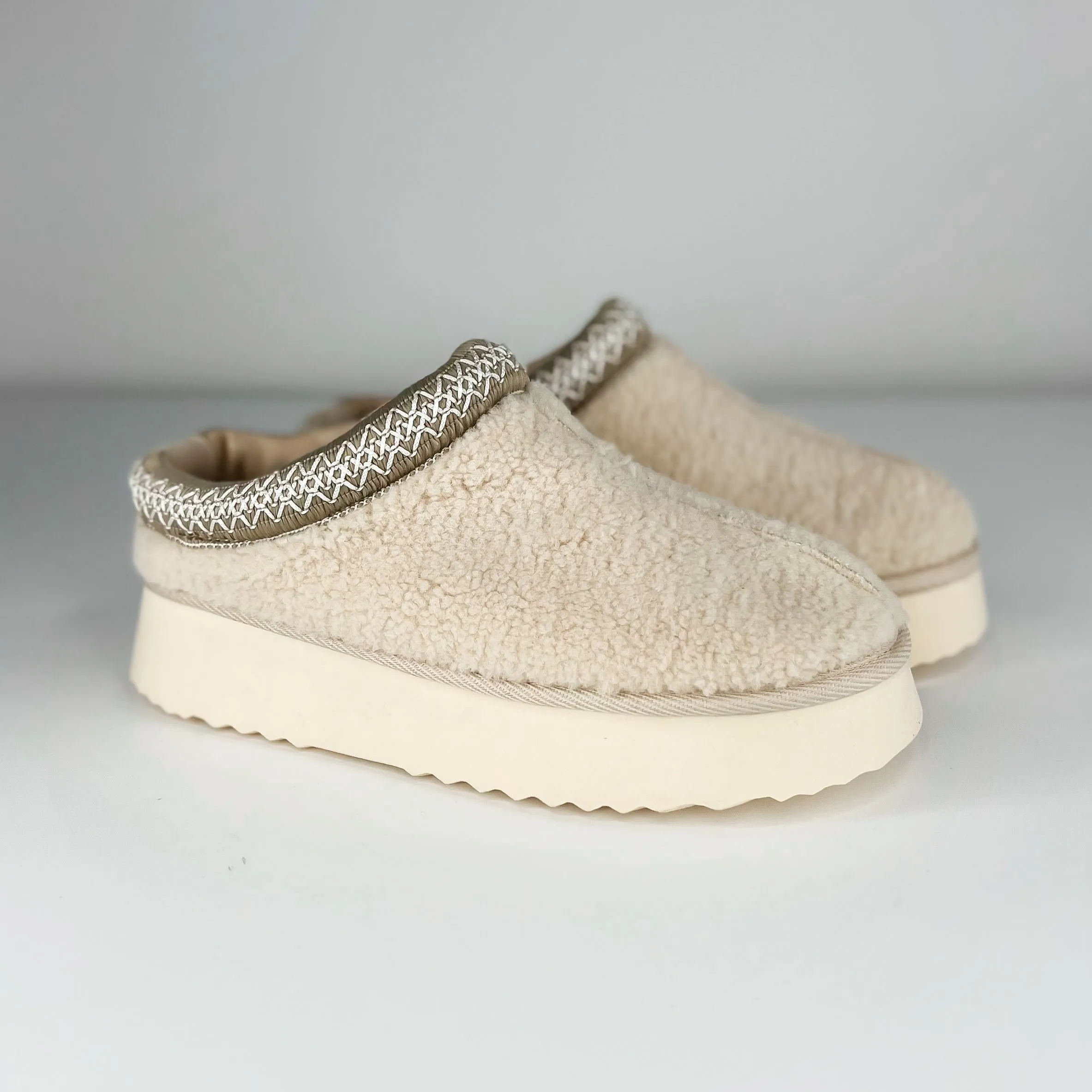 MIA Kinda My Thing Faux Sherpa Cream Platform Slip Ons