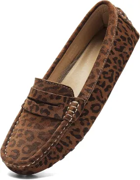 Osslue Women's Suede Leather Casual Penny Loafers Retro Ladies Moccasins Driving Mocs Comfort Slip-On Fashion Boat Shoes Classic Flats