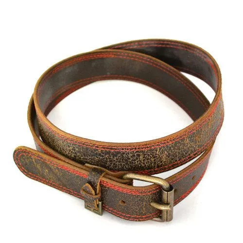 RILEY - Mens Dark Brown and Red Leather Belt - CLEARANCE