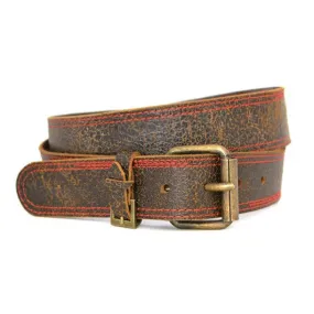 RILEY - Mens Dark Brown and Red Leather Belt - CLEARANCE