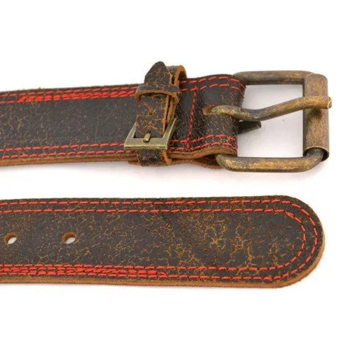 RILEY - Mens Dark Brown and Red Leather Belt - CLEARANCE