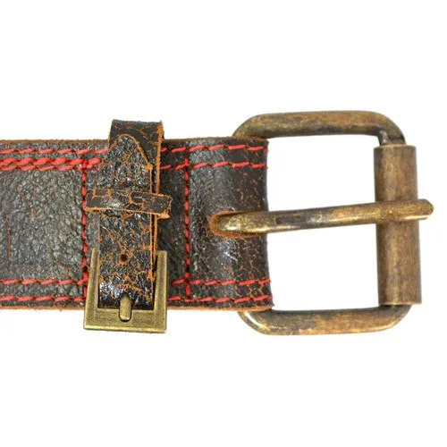 RILEY - Mens Dark Brown and Red Leather Belt - CLEARANCE