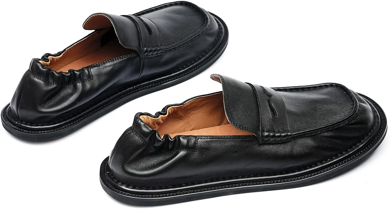 Santimon Mens Slip-On Penny Loafers Dress Shoes  Soft Genuine Leather Moc Toe Mocasines with Non-Slip Sole, Comfortable Business Casual Mules & Clogs for Daily Wear and Travel