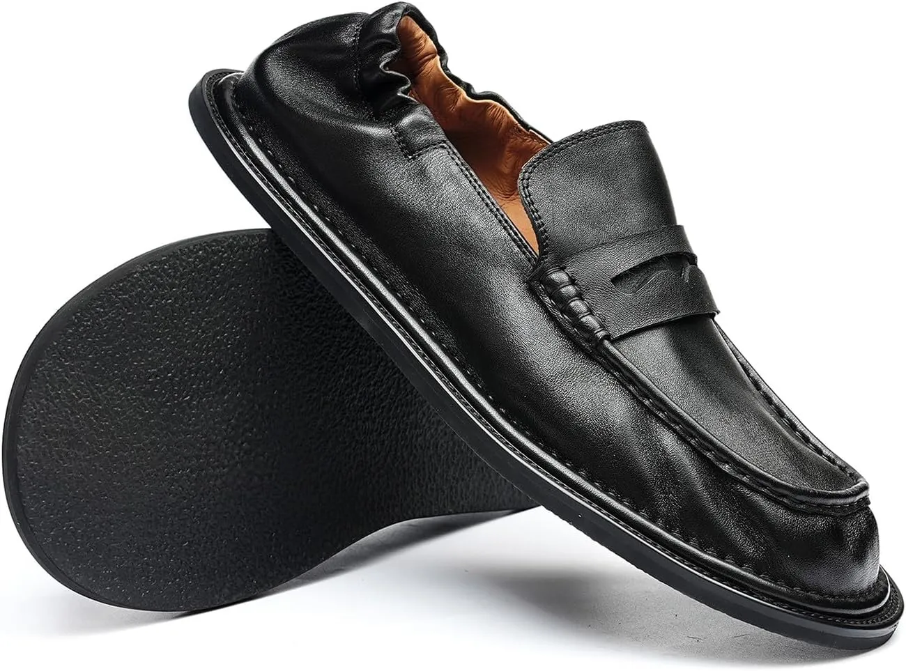 Santimon Mens Slip-On Penny Loafers Dress Shoes  Soft Genuine Leather Moc Toe Mocasines with Non-Slip Sole, Comfortable Business Casual Mules & Clogs for Daily Wear and Travel