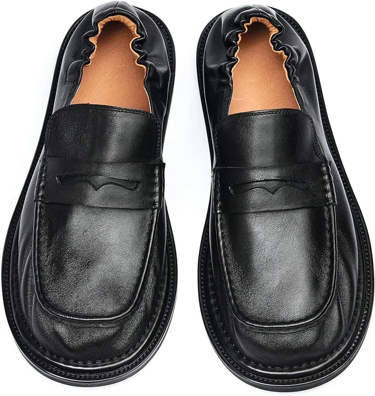 Santimon Mens Slip-On Penny Loafers Dress Shoes  Soft Genuine Leather Moc Toe Mocasines with Non-Slip Sole, Comfortable Business Casual Mules & Clogs for Daily Wear and Travel