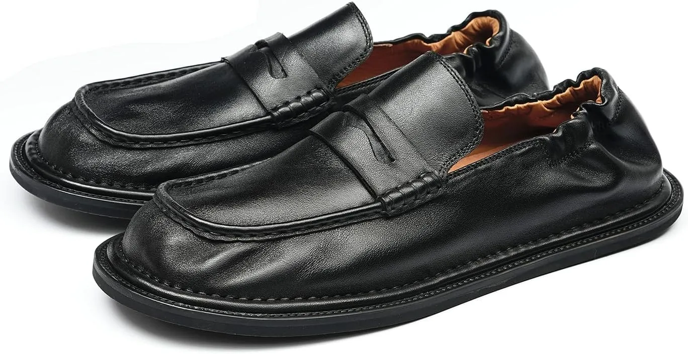 Santimon Mens Slip-On Penny Loafers Dress Shoes  Soft Genuine Leather Moc Toe Mocasines with Non-Slip Sole, Comfortable Business Casual Mules & Clogs for Daily Wear and Travel
