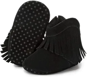 Sawimlgy Infant Baby Boys Girls Plush Winter Snow Boots Cowboy Tassels Bowknot Ankle Side Zipper Soft Sole Boots Toddler Newborn Warm First Walker Crib Outdoor Shoes
