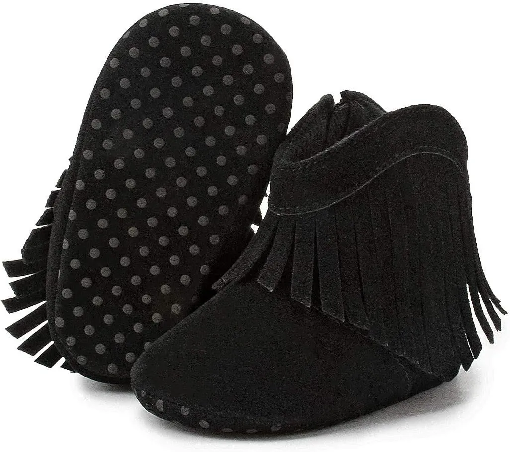 Sawimlgy Infant Baby Boys Girls Plush Winter Snow Boots Cowboy Tassels Bowknot Ankle Side Zipper Soft Sole Boots Toddler Newborn Warm First Walker Crib Outdoor Shoes
