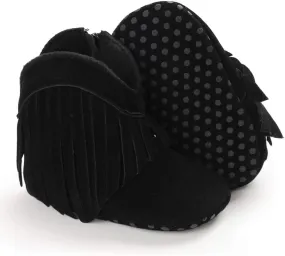 SOFMUO Baby Girls Cowboy Tassel Boots with Side Zipper Moccasins Non Slip Infant Booties Suede Toddler First Walker Shoes