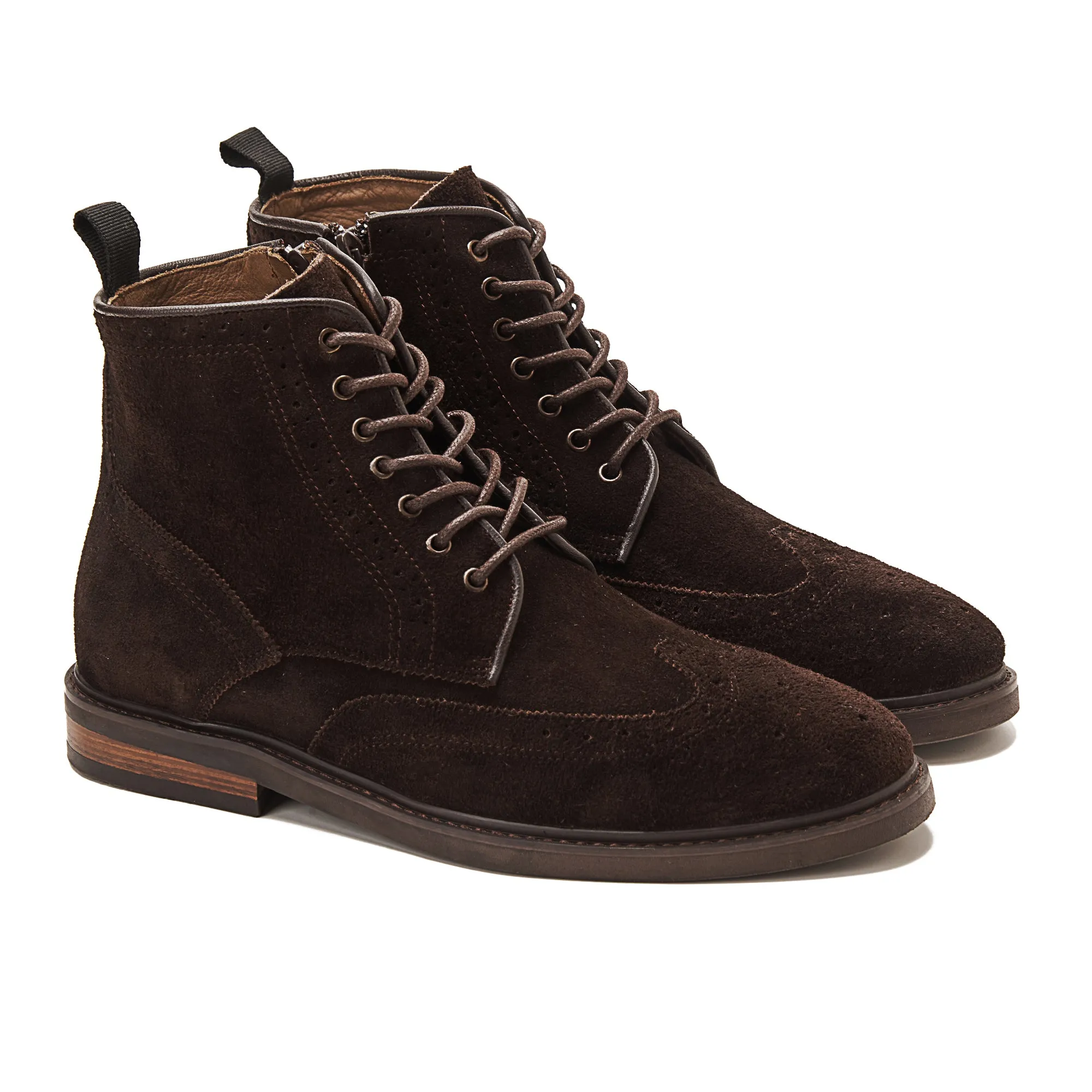 Suede Brogue Genuine Leather Half Boots - Brown
