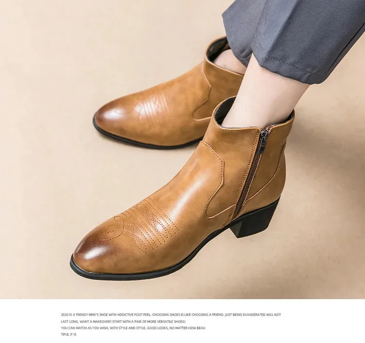 Western Boots Cowboy Chelsea Boots Zipper Ankle