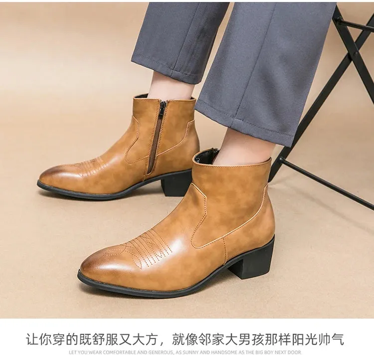 Western Boots Cowboy Chelsea Boots Zipper Ankle