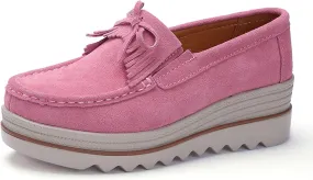 Women's Suede Platform Wedge Slip-Ons Loafers Round Toe Comfortable Toning Rocker Walking Shoes with Arch Support Casual Non-Slip Orthotic Sneakers