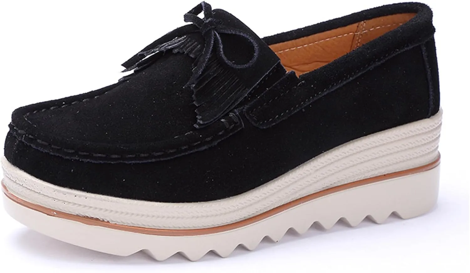 Women's Suede Platform Wedge Slip-Ons Loafers Round Toe Comfortable Toning Rocker Walking Shoes with Arch Support Casual Non-Slip Orthotic Sneakers