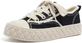 Y2K Canvas Sneakers for Women Breathable Flat Lace Up Round Toe Shoes for Walking Running Casual Wear Spring Summer Skating Versatile Design
